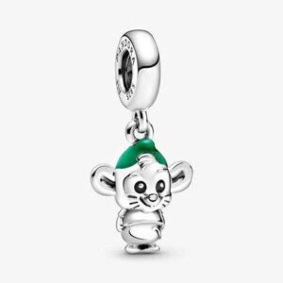 Pandora Mouse Charm with Green Hat - Picture 1 of 5